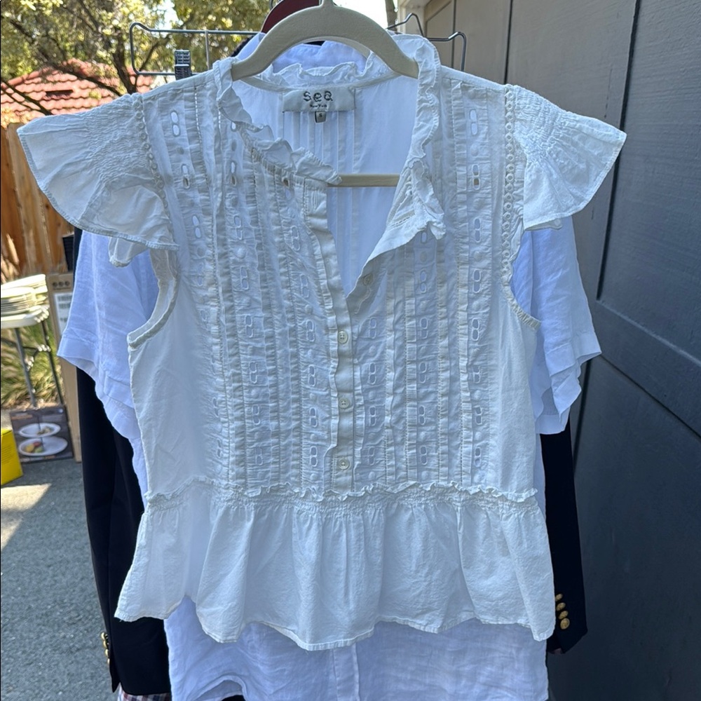 Sea New York White Ruffled Peplum Blouse